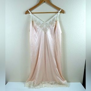 Vintage Light Peach Full Body Slip Dress with Cream Lace